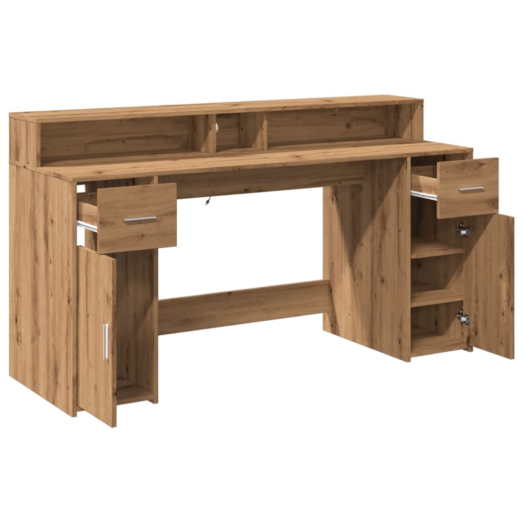 Bureau met LED-verlichting 160x55x91 cm hout artisanaal eiken