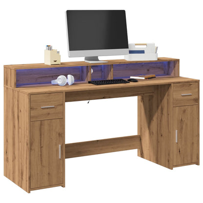 Bureau met LED-verlichting 160x55x91 cm hout artisanaal eiken