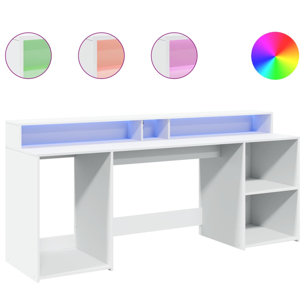 Bureau met LED-verlichting 200x55x91 cm bewerkt hout wit