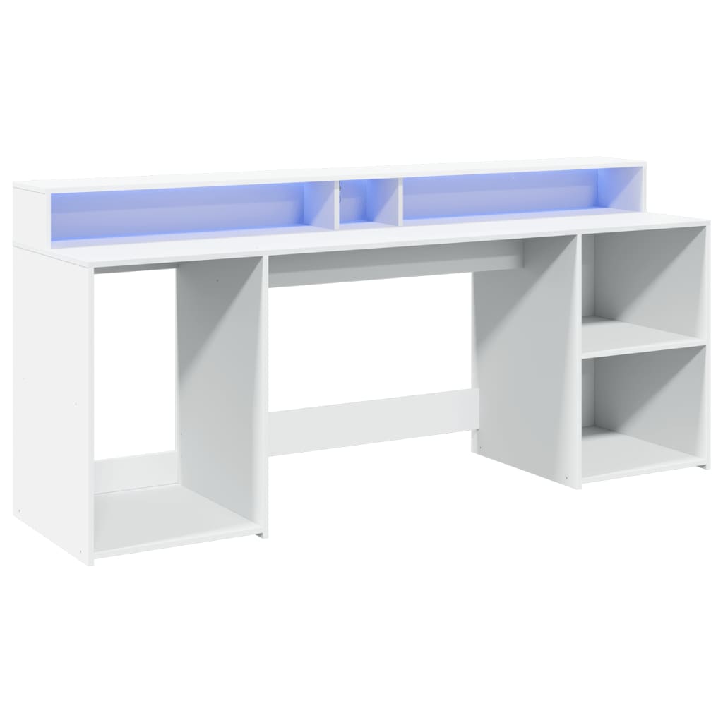 Bureau met LED-verlichting 200x55x91 cm bewerkt hout wit