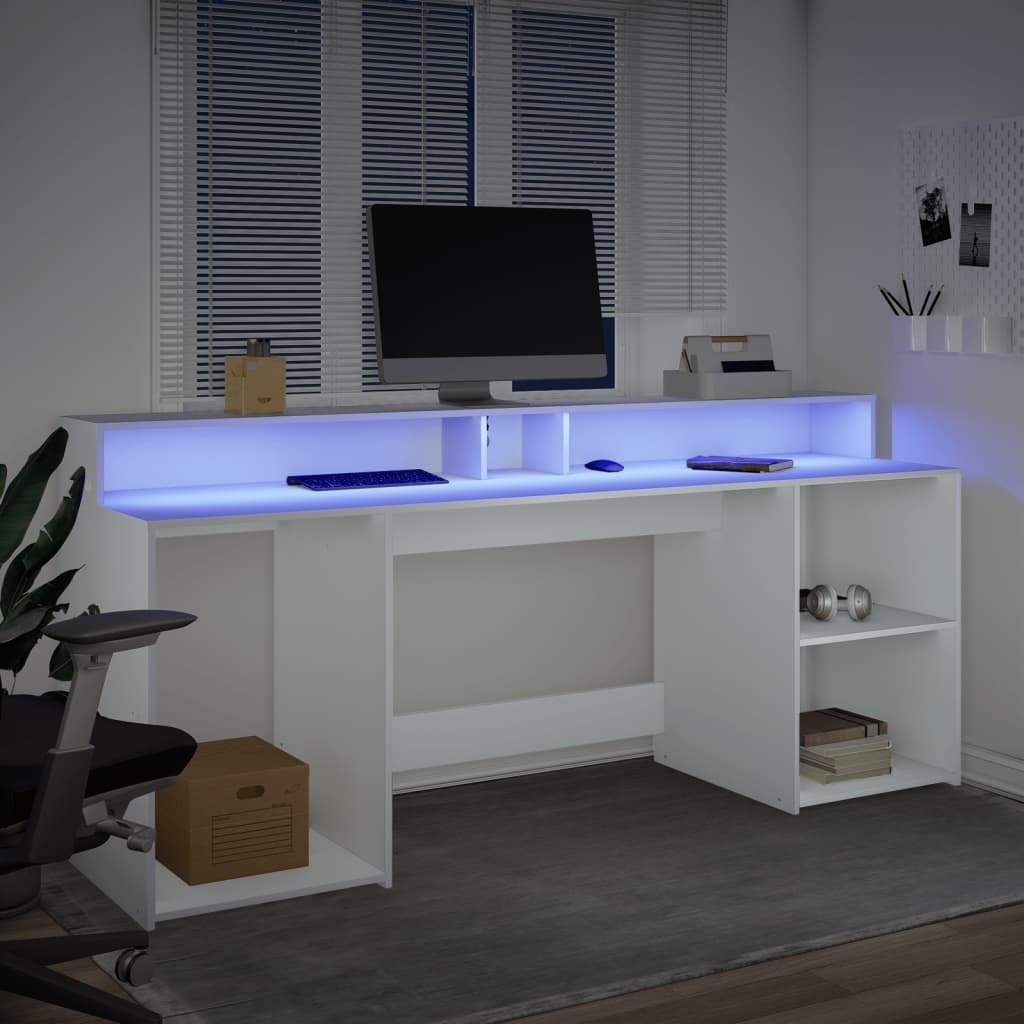 Bureau met LED-verlichting 200x55x91 cm bewerkt hout wit