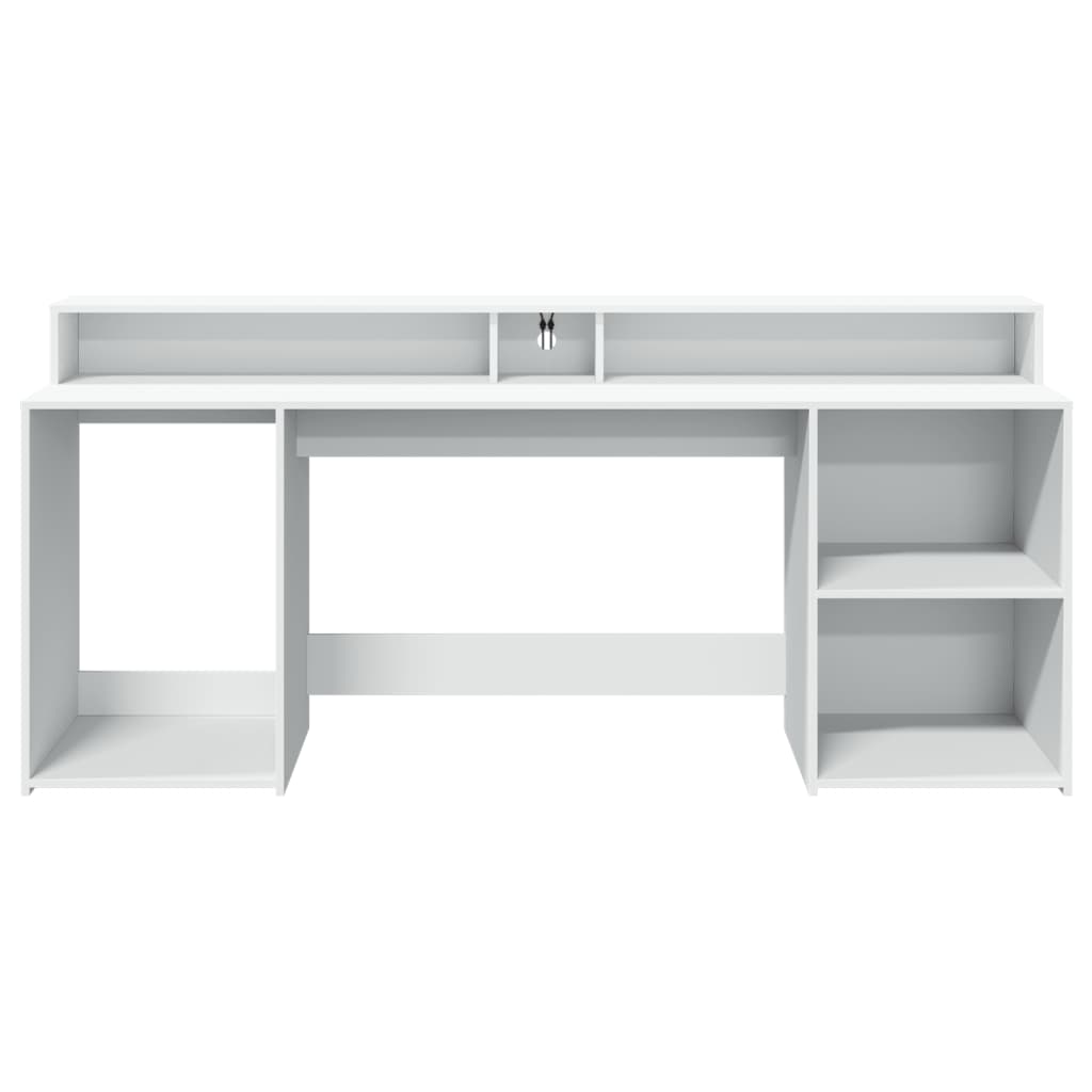 Bureau met LED-verlichting 200x55x91 cm bewerkt hout wit