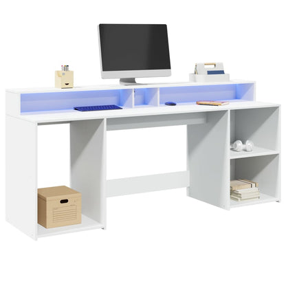 Bureau met LED-verlichting 200x55x91 cm bewerkt hout wit