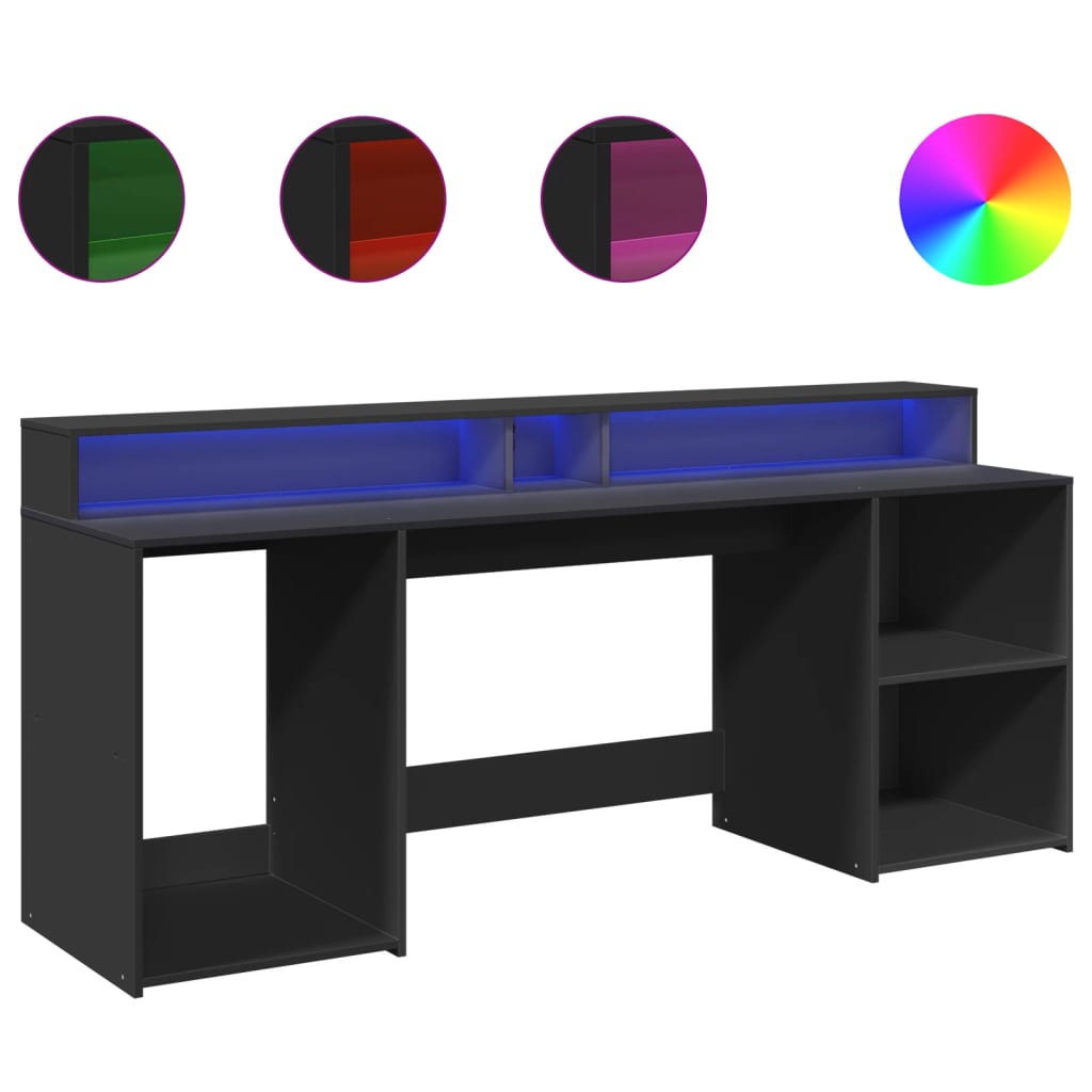 Bureau met LED-verlichting 200x55x91 cm bewerkt hout zwart