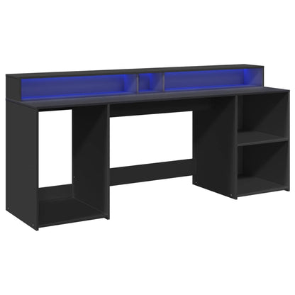 Bureau met LED-verlichting 200x55x91 cm bewerkt hout zwart