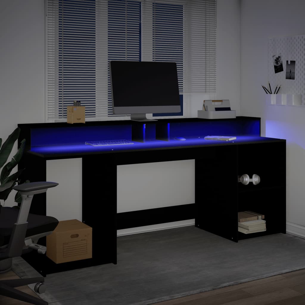 Bureau met LED-verlichting 200x55x91 cm bewerkt hout zwart