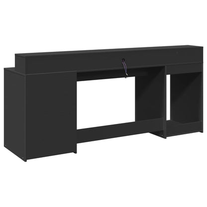 Bureau met LED-verlichting 200x55x91 cm bewerkt hout zwart