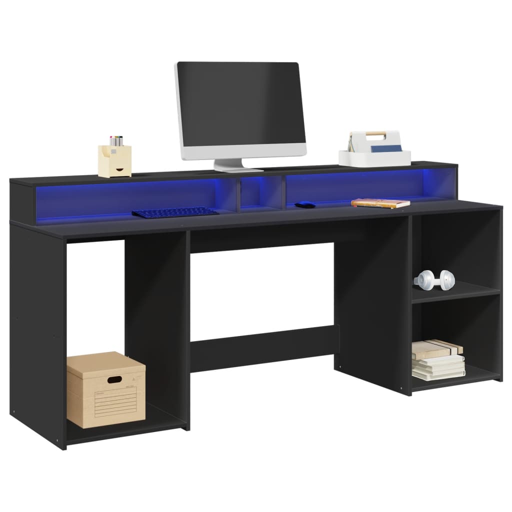 Bureau met LED-verlichting 200x55x91 cm bewerkt hout zwart