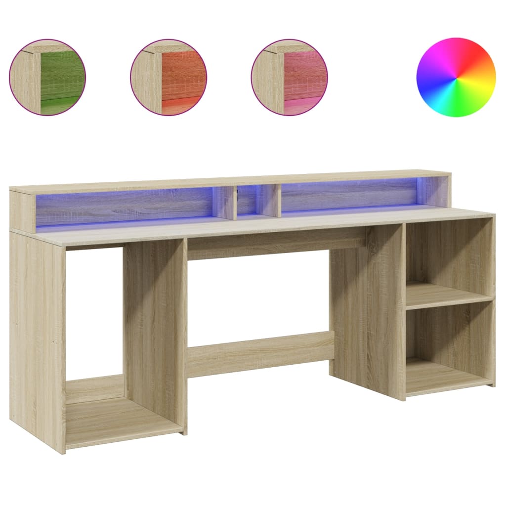 Bureau met LED-verlichting 200x55x91 cm hout sonoma eikenkleur