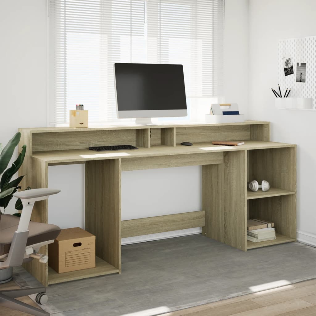 Bureau met LED-verlichting 200x55x91 cm hout sonoma eikenkleur