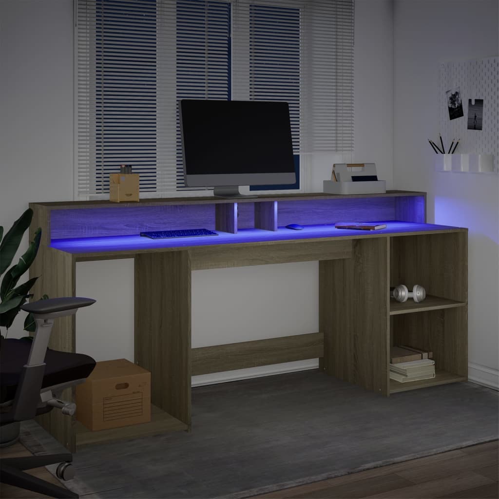 Bureau met LED-verlichting 200x55x91 cm hout sonoma eikenkleur