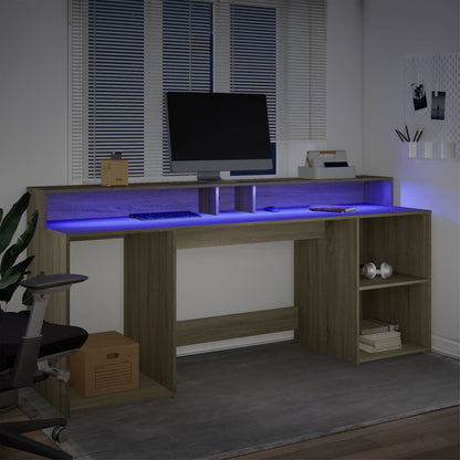 Bureau met LED-verlichting 200x55x91 cm hout sonoma eikenkleur