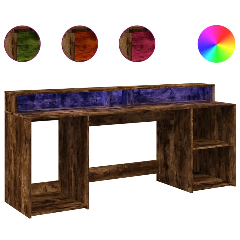 Bureau met LED-verlichting 200x55x91 cm hout gerookt eikenkleur