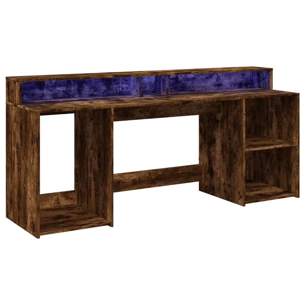 Bureau met LED-verlichting 200x55x91 cm hout gerookt eikenkleur