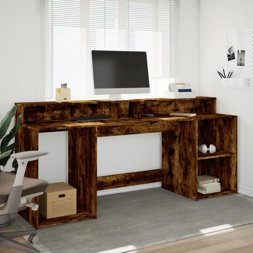 Bureau met LED-verlichting 200x55x91 cm hout gerookt eikenkleur