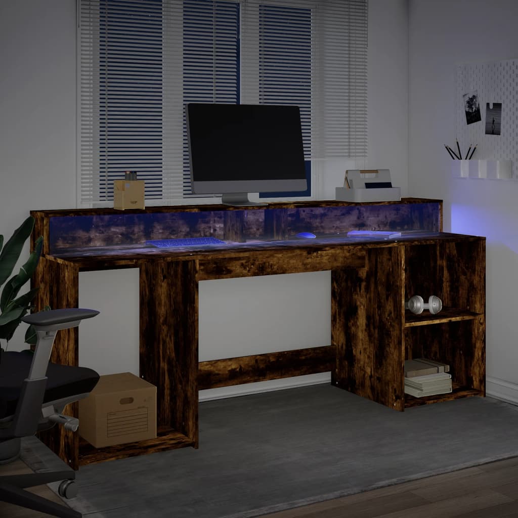 Bureau met LED-verlichting 200x55x91 cm hout gerookt eikenkleur