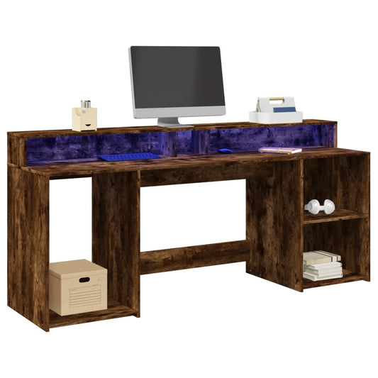 Bureau met LED-verlichting 200x55x91 cm hout gerookt eikenkleur