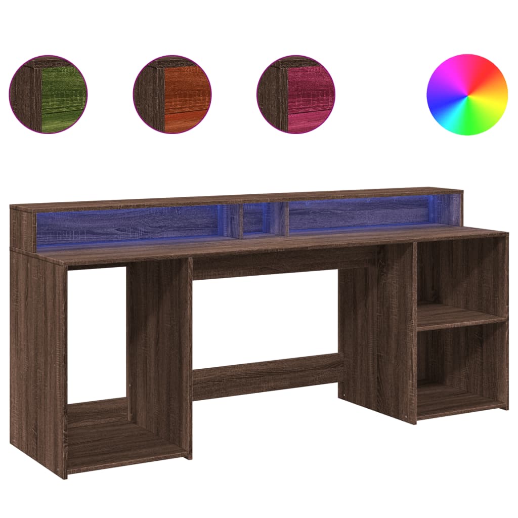 Bureau met LED-verlichting 200x55x91 cm hout bruin eikenkleurig