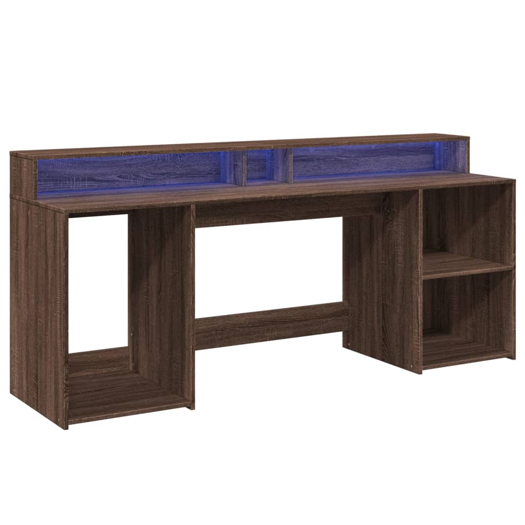 Bureau met LED-verlichting 200x55x91 cm hout bruin eikenkleurig