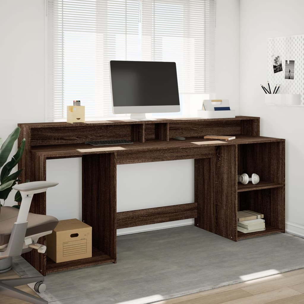 Bureau met LED-verlichting 200x55x91 cm hout bruin eikenkleurig