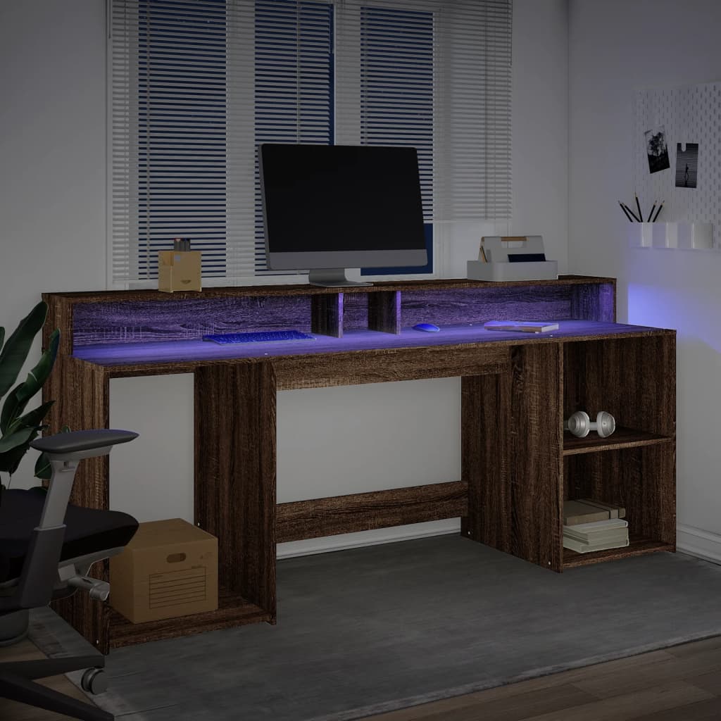 Bureau met LED-verlichting 200x55x91 cm hout bruin eikenkleurig