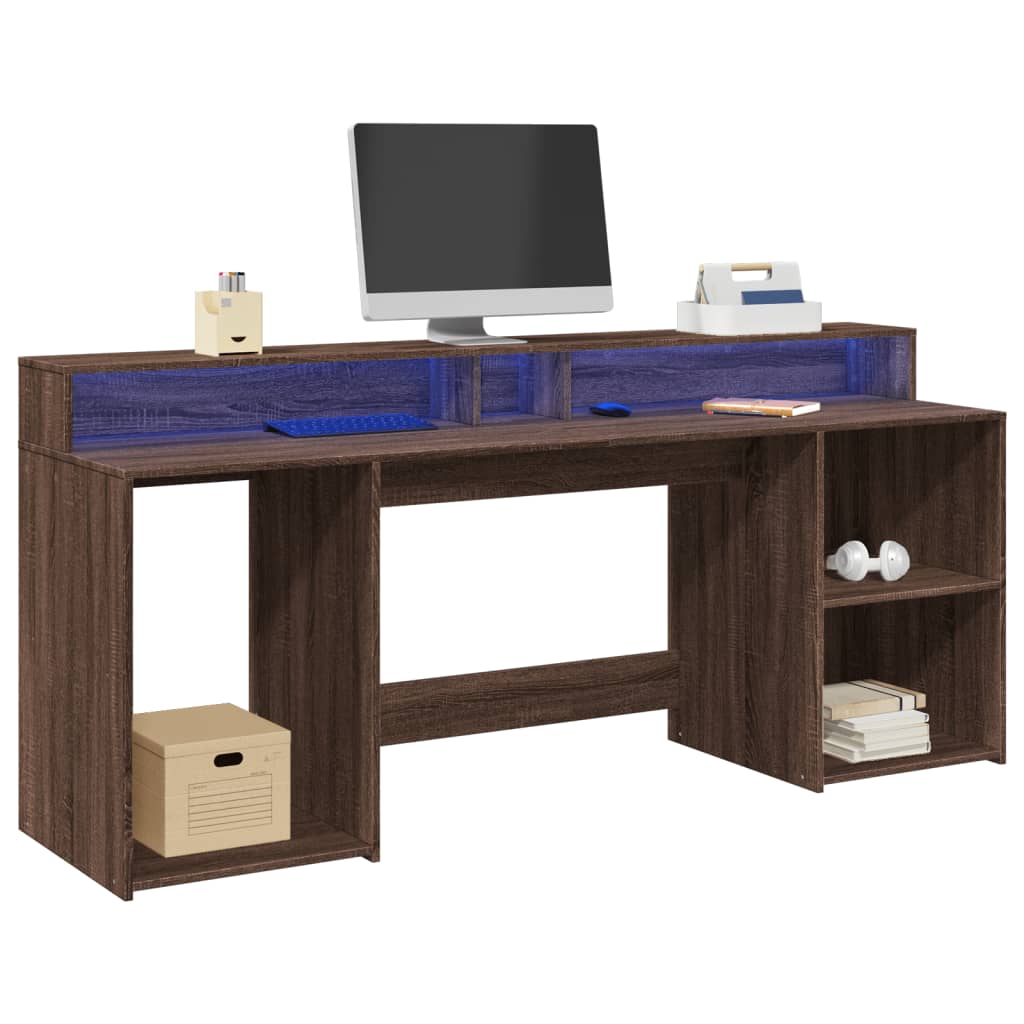 Bureau met LED-verlichting 200x55x91 cm hout bruin eikenkleurig