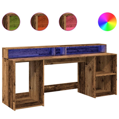 Bureau met LED-verlichting 200x55x91 cm bewerkt hout oud hout