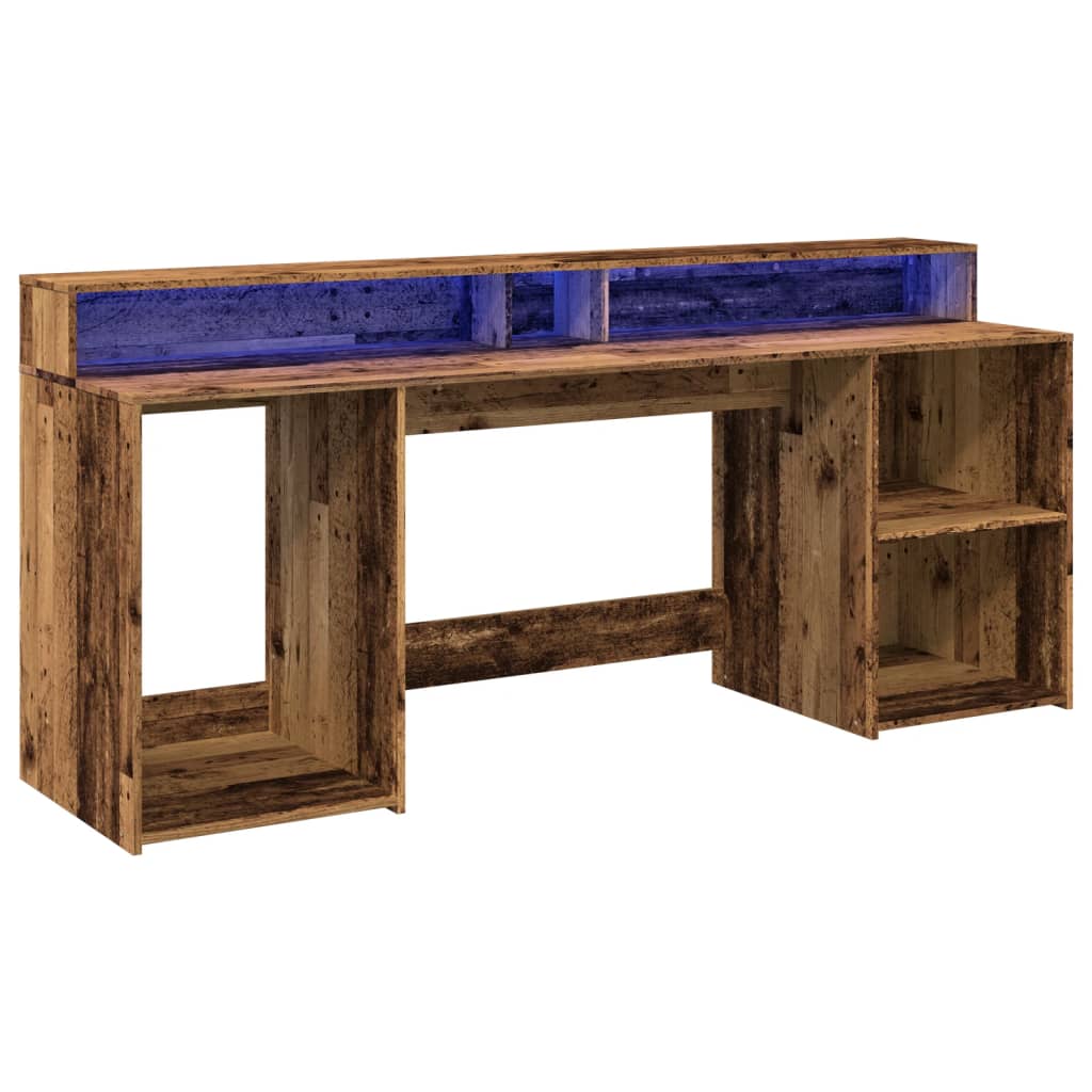 Bureau met LED-verlichting 200x55x91 cm bewerkt hout oud hout