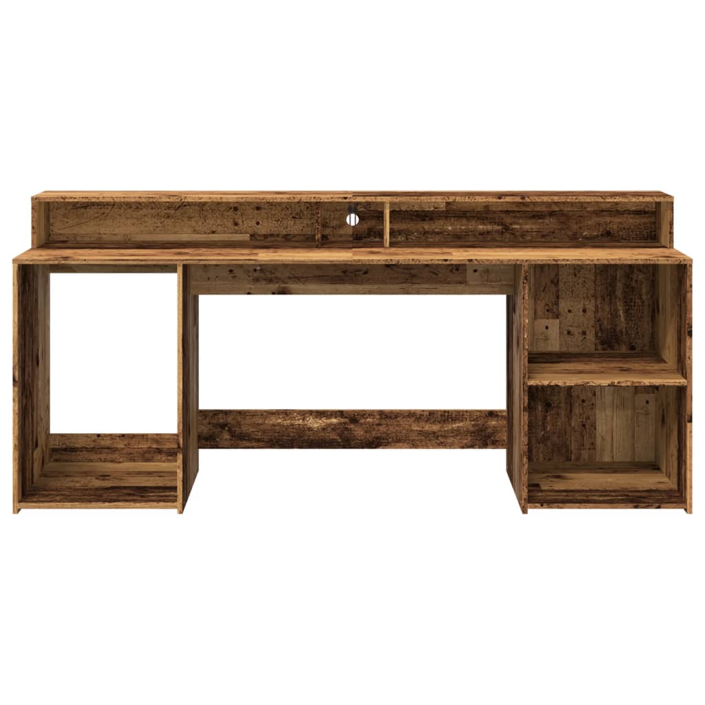 Bureau met LED-verlichting 200x55x91 cm bewerkt hout oud hout