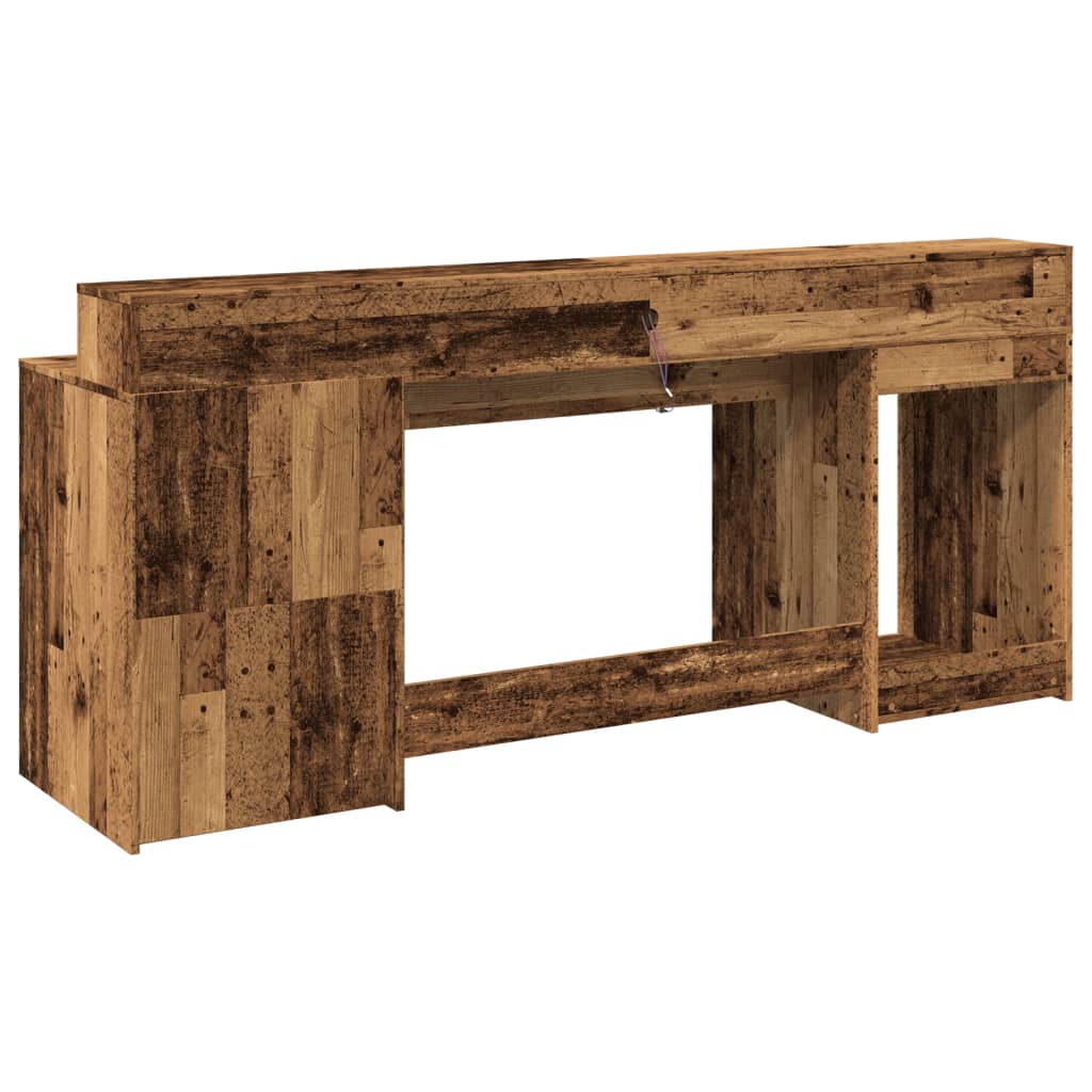 Bureau met LED-verlichting 200x55x91 cm bewerkt hout oud hout