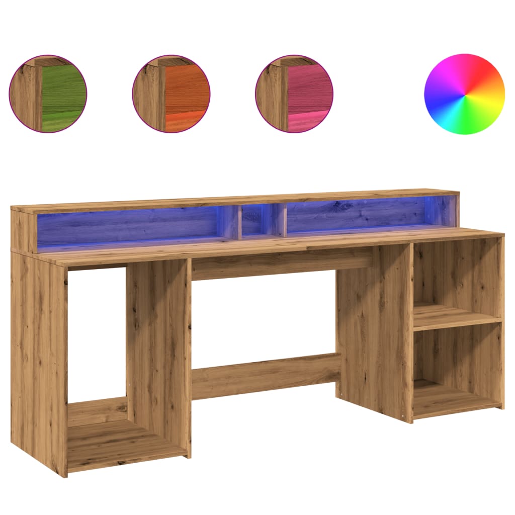 Bureau met LED-verlichting 200x55x91 cm hout artisanaal eiken