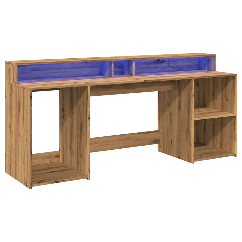 Bureau met LED-verlichting 200x55x91 cm hout artisanaal eiken