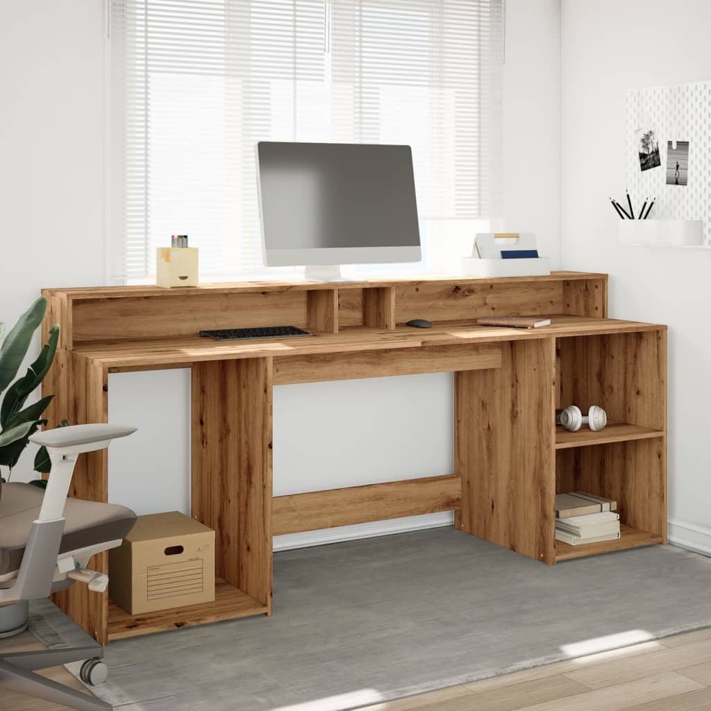 Bureau met LED-verlichting 200x55x91 cm hout artisanaal eiken