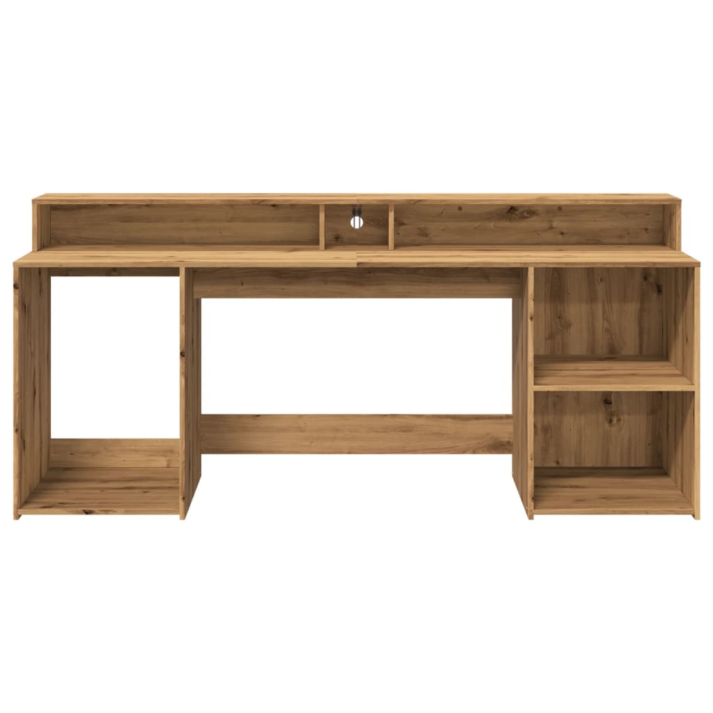 Bureau met LED-verlichting 200x55x91 cm hout artisanaal eiken