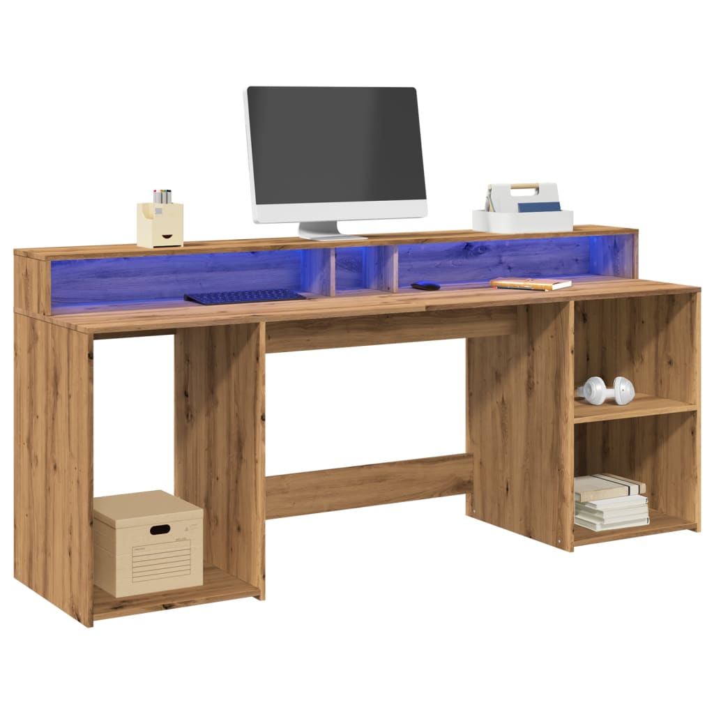 Bureau met LED-verlichting 200x55x91 cm hout artisanaal eiken