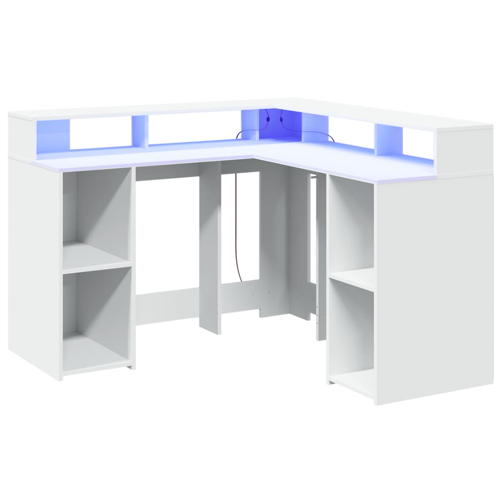 Bureau met LED-verlichting 130x130x91 cm bewerkt hout wit