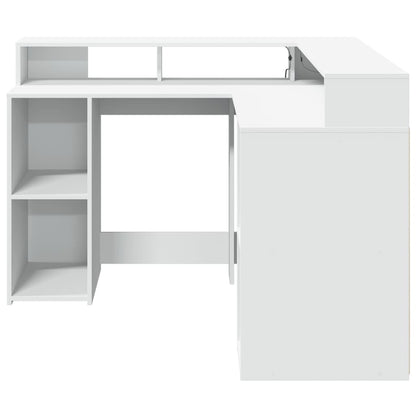 Bureau met LED-verlichting 130x130x91 cm bewerkt hout wit