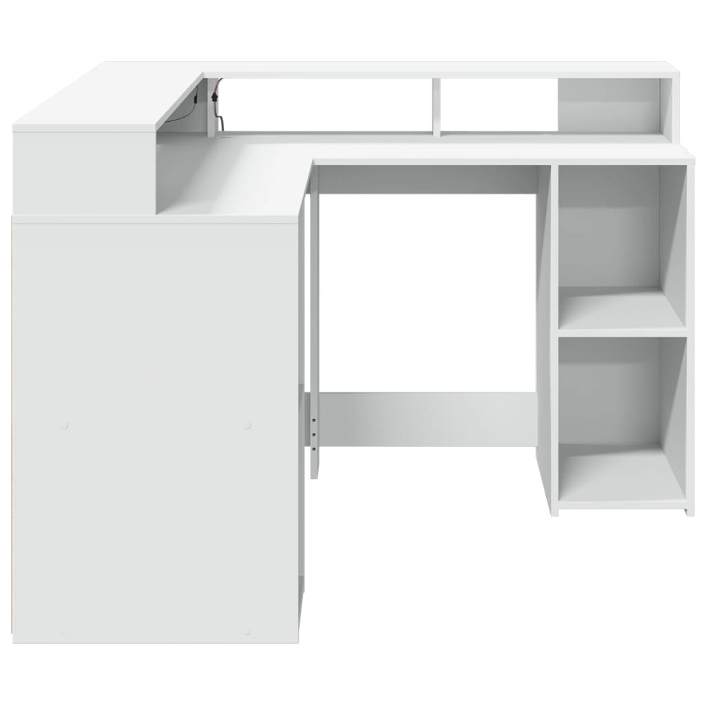 Bureau met LED-verlichting 130x130x91 cm bewerkt hout wit