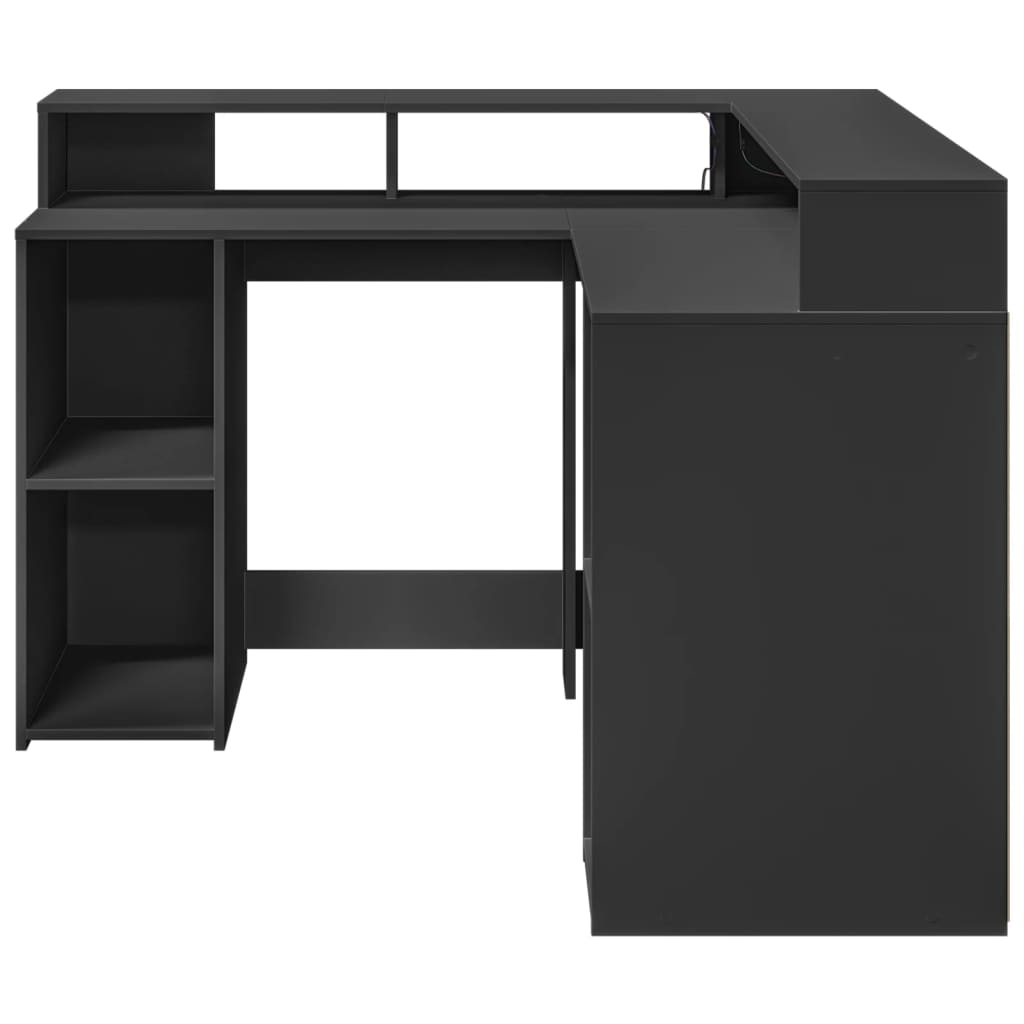 Bureau met LED-verlichting 130x130x91 cm bewerkt hout zwart