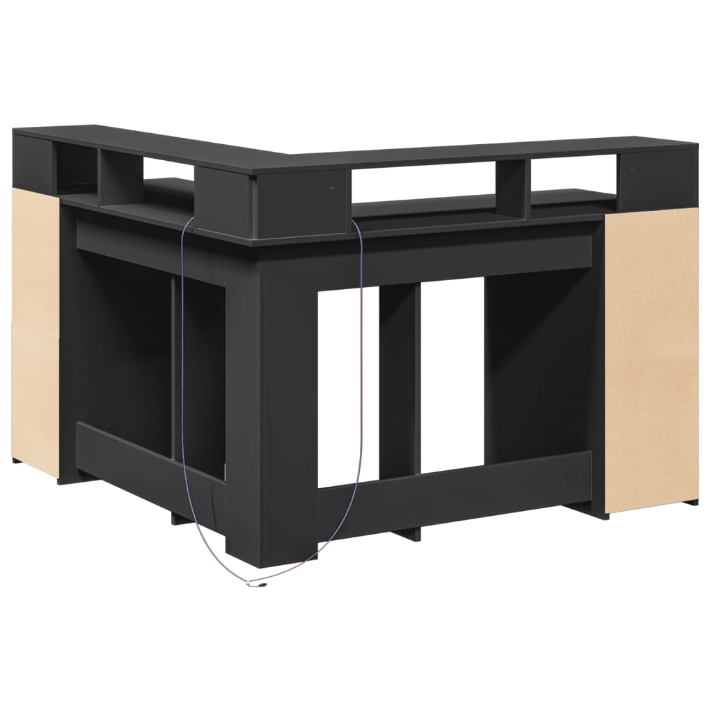 Bureau met LED-verlichting 130x130x91 cm bewerkt hout zwart