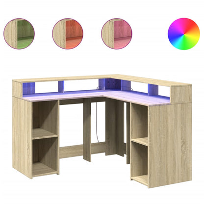 Bureau met LED-verlichting 130x130x91 cm hout sonoma eikenkleur