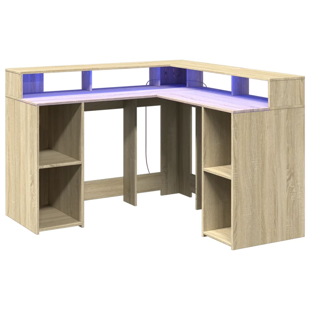 Bureau met LED-verlichting 130x130x91 cm hout sonoma eikenkleur