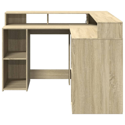 Bureau met LED-verlichting 130x130x91 cm hout sonoma eikenkleur