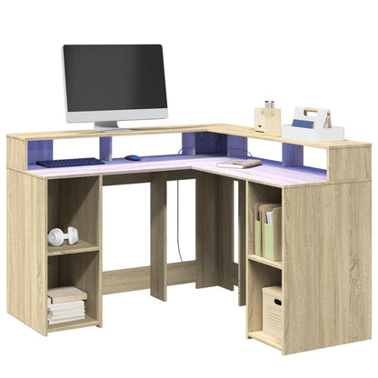 Bureau met LED-verlichting 130x130x91 cm hout sonoma eikenkleur