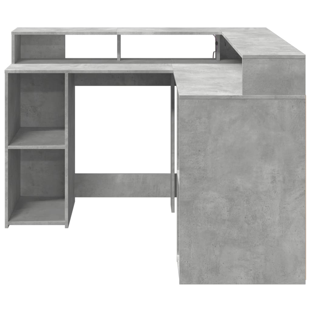 Bureau met LED-verlichting 130x130x91 cm hout betongrijs