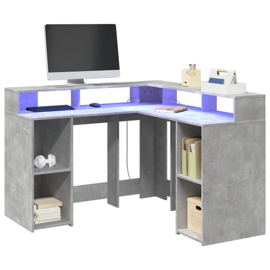 Bureau met LED-verlichting 130x130x91 cm hout betongrijs