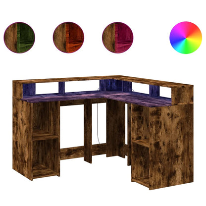 Bureau met LED-verlichting 130x130x91 cm hout gerookt eiken