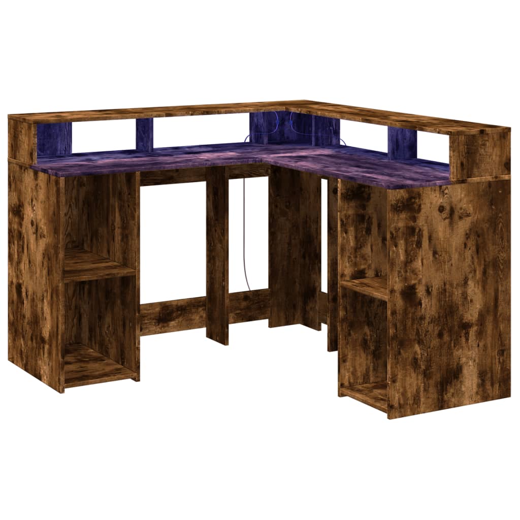 Bureau met LED-verlichting 130x130x91 cm hout gerookt eiken