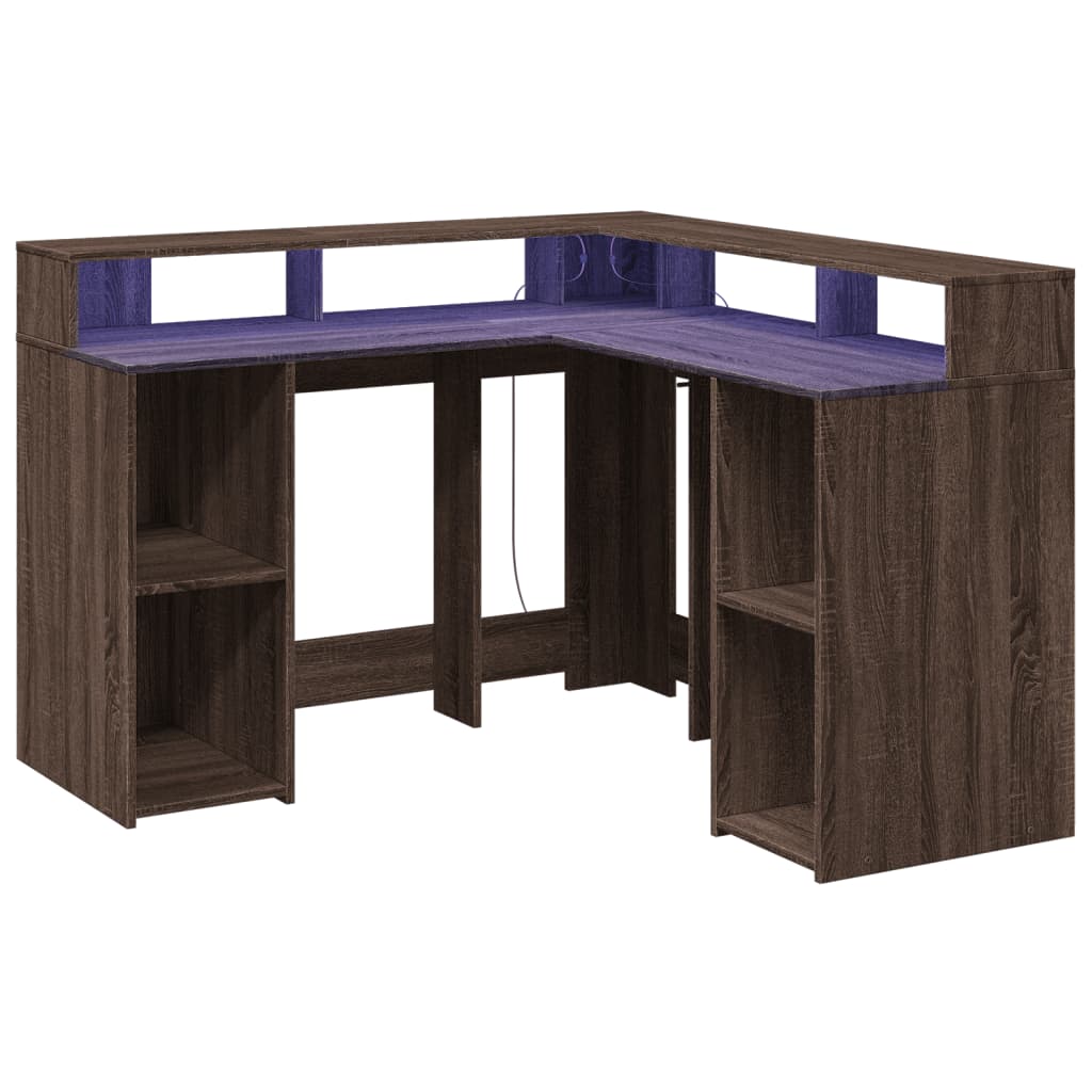 Bureau met LED-verlichting 130x130x91 cm hout bruin eikenkleur