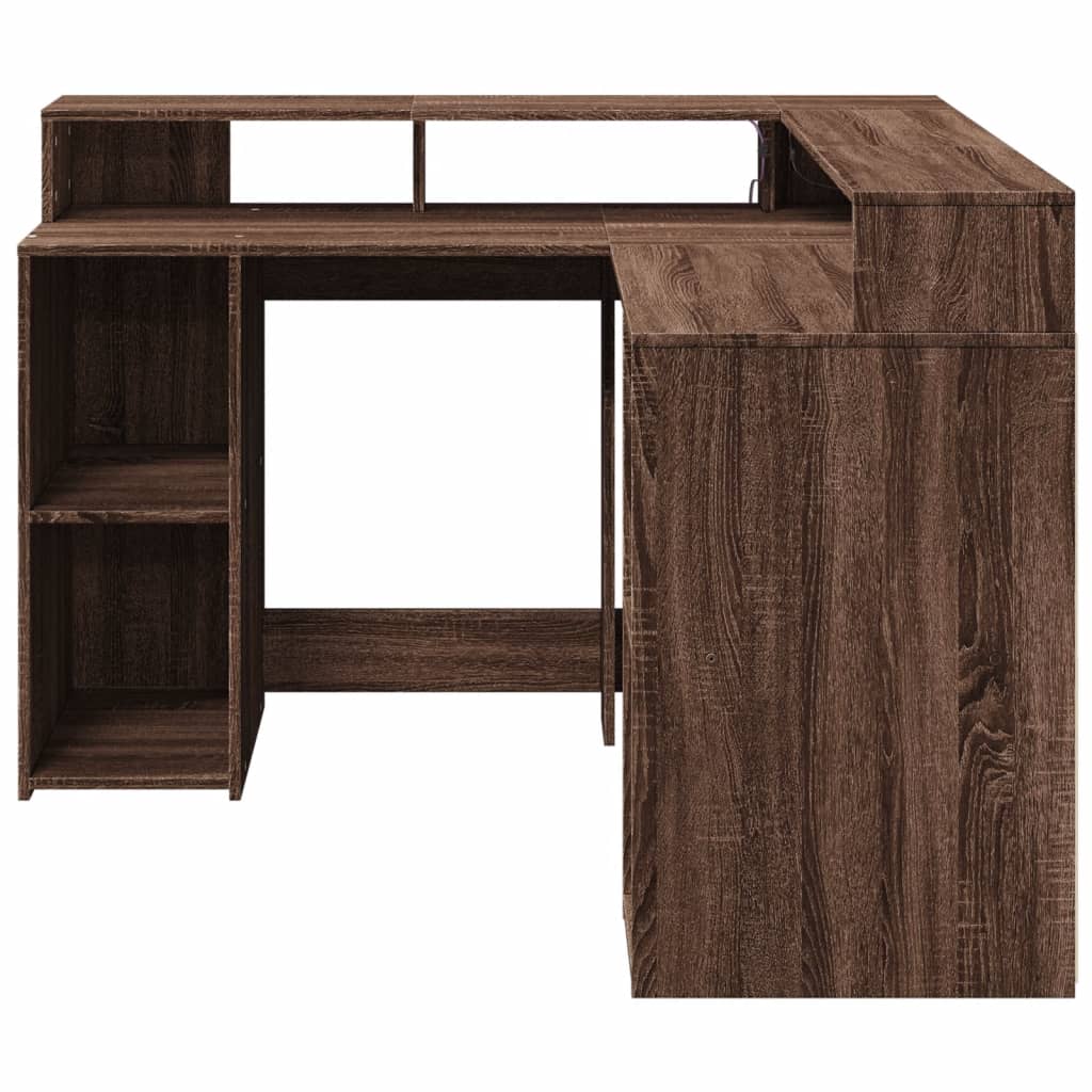 Bureau met LED-verlichting 130x130x91 cm hout bruin eikenkleur